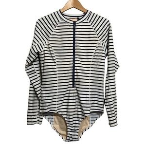 Cabana Life Navy Striped Zipup Unisuit Size Large 50+UPF